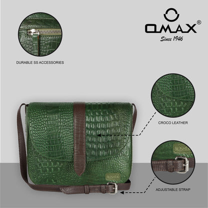 OMAX Chic and Stylish Croco Print Genuine Leather Handbag