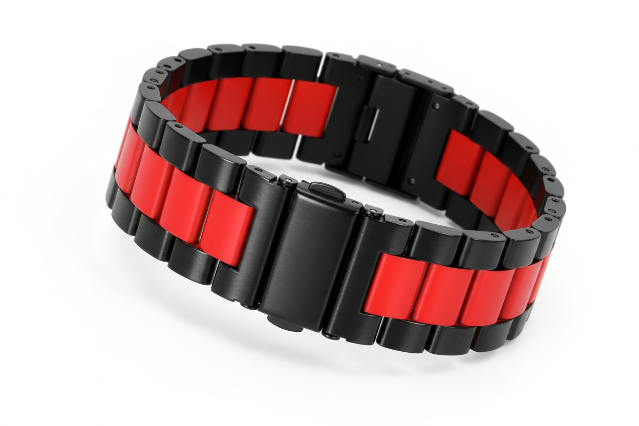 Omax FMS101 Black & Red Two-Tone Stainless Steel Apple Watch Strap – 38mm 40mm 41mm