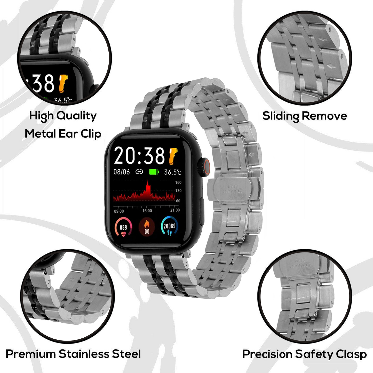 Omax Stainless Steel Metal Chain Bands Compatible with Apple Watch Band Ultra 2 49mm 45mm 44mm 42mm for iWatch Bands Ultra Series 9 8 7 6 5 4 3 2 1 SE SE2 FMS107