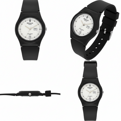 Omax Kids Analog Watch White Dial Black Strap - FS143