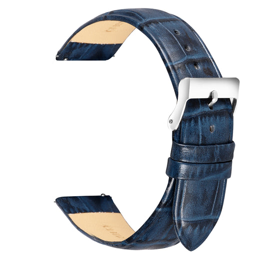 Boshek Blue Genuine Leather Silver Buckle  Croco Design Watch Strap for Quick Release and Self Changeable FS351