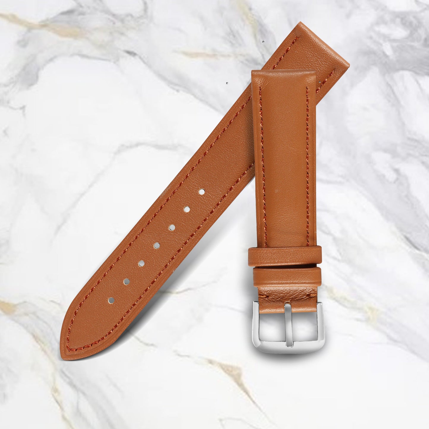 Boshek Tan Color Plain Genuine Leather Watch Strap for Quick Release and Self Self Changeable FS306_Silver