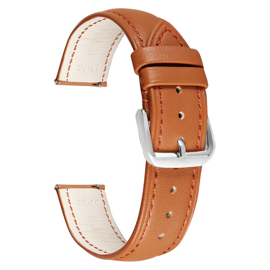 Boshek Tan Color Plain Genuine Leather Watch Strap for Quick Release and Self Self Changeable FS306_Silver