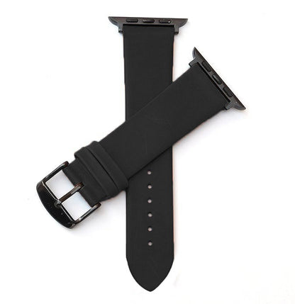 Boshek Black Genuine Leather Watch Strap. Black Stainless Steel Buckle Self Changeable FS308-BK-42-B