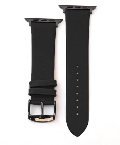 Boshek Black Genuine Leather Watch Strap. Black Stainless Steel Buckle Self Changeable FS308-BK-42-B