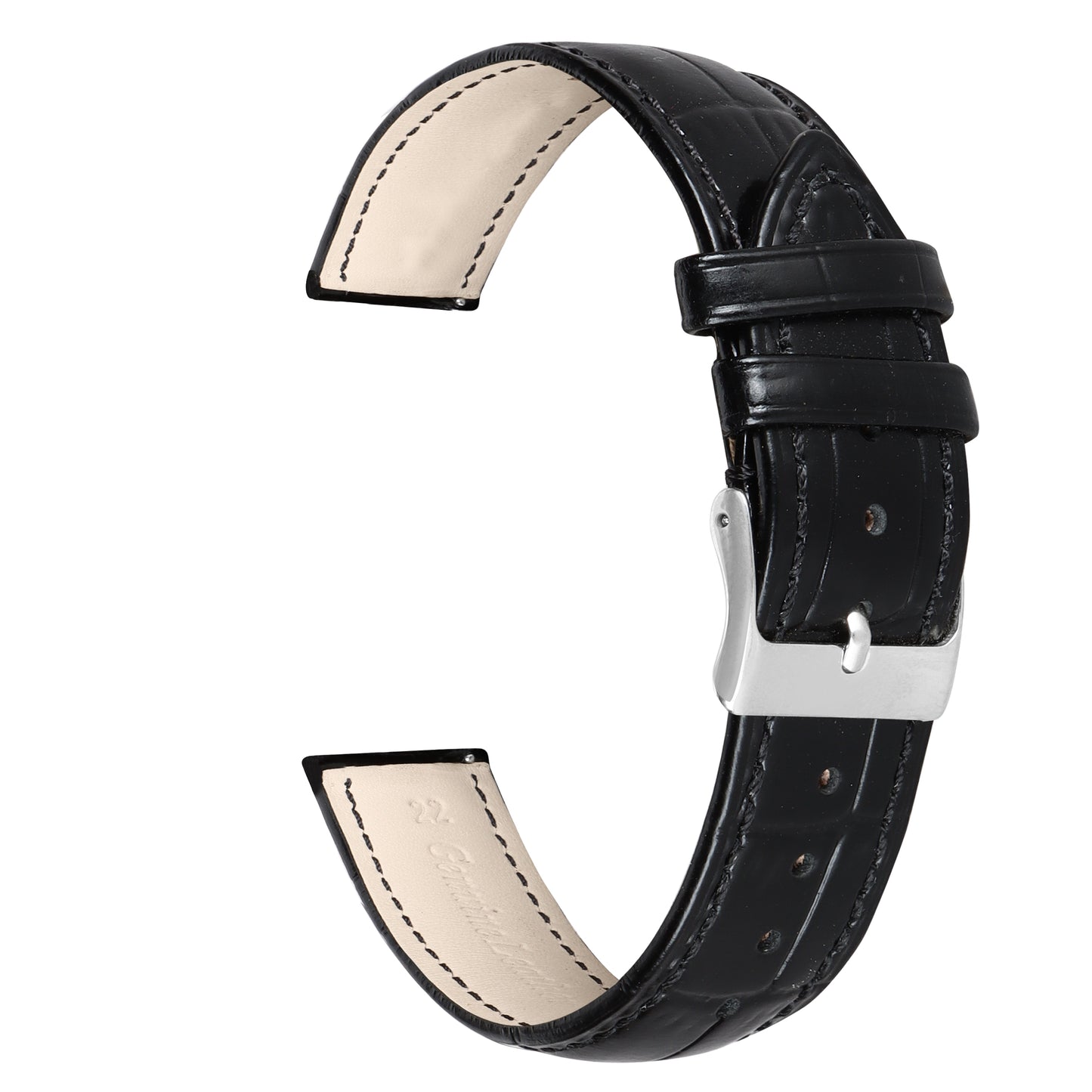 Boshek Black Genuine Leather Croco Design Watch Strap for Quick Release and Self Changeable FS313