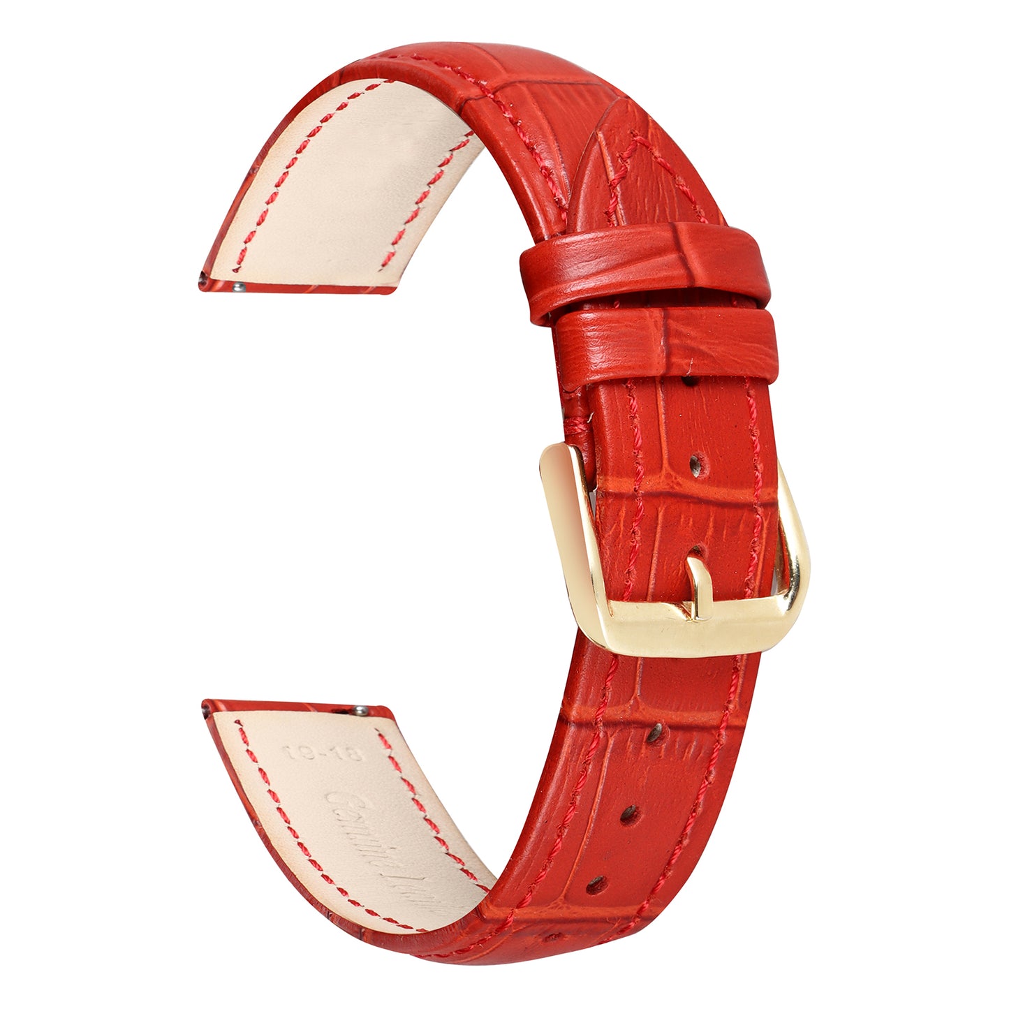 Boshek Red Genuine Leather Croco Design Watch Strap. Golden Buckle Quick Release and Self Changeable FS354-RD-19-G