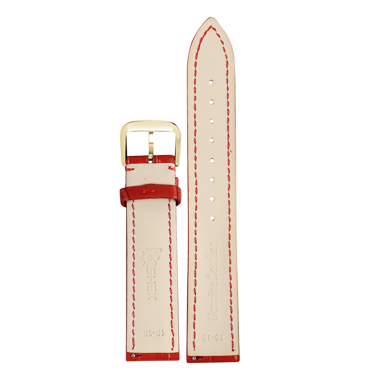 Boshek Red Genuine Leather Croco Design Watch Strap. Golden Buckle Quick Release and Self Changeable FS354-RD-19-G