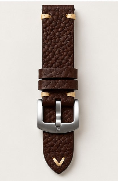 Omax Premium Brown Leather Watch Strap for Men | Soft Textured Genuine Finish | Durable Stainless Steel Buckle |FS416-BR-20-S