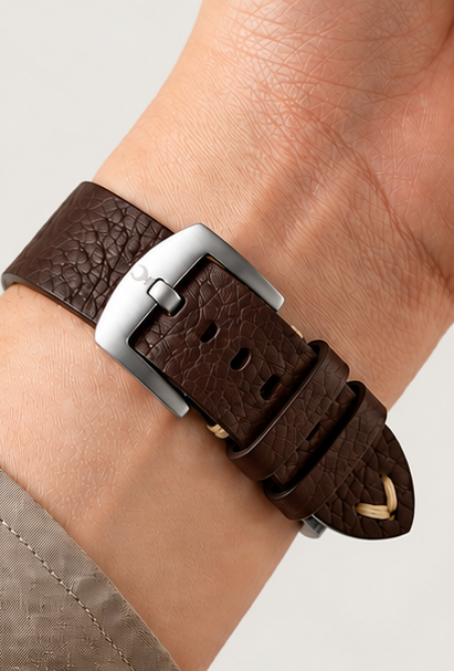 Omax Premium Brown Leather Watch Strap for Men | Soft Textured Genuine Finish | Durable Stainless Steel Buckle |FS416-BR-20-S