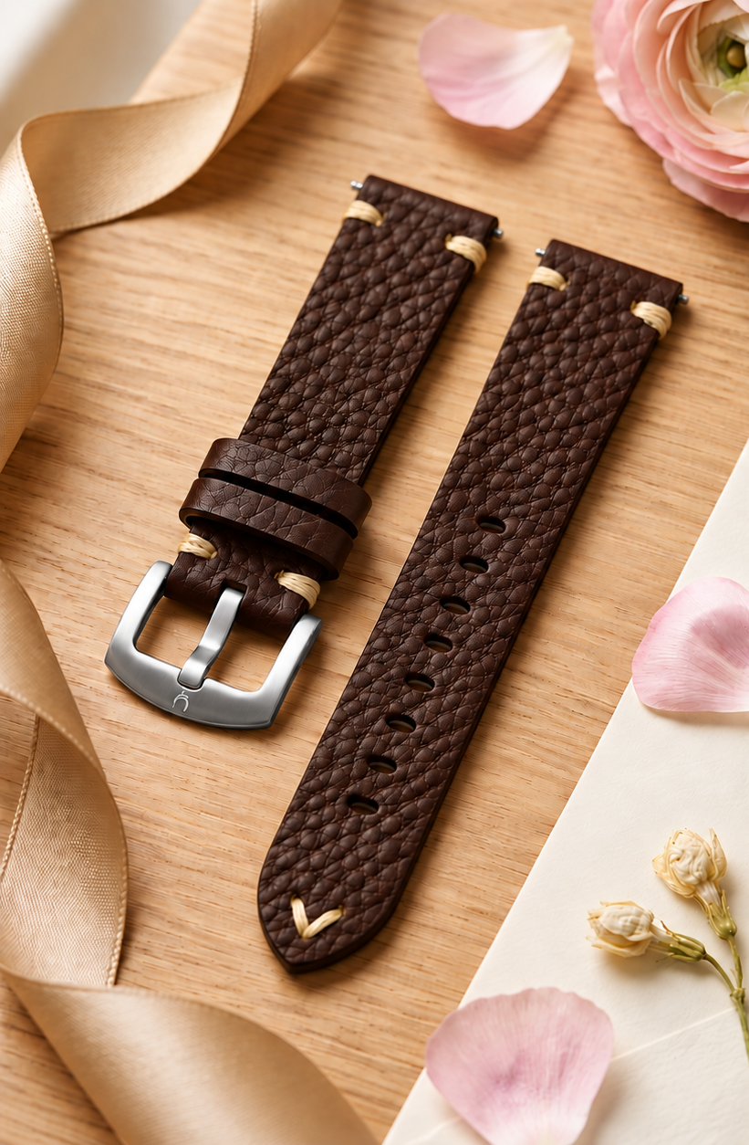 Omax Premium Brown Leather Watch Strap for Men | Soft Textured Genuine Finish | Durable Stainless Steel Buckle |FS416-BR-20-S