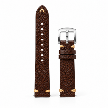 Omax Premium Brown Leather Watch Strap for Men | Soft Textured Genuine Finish | Durable Stainless Steel Buckle |FS416-BR-20-S