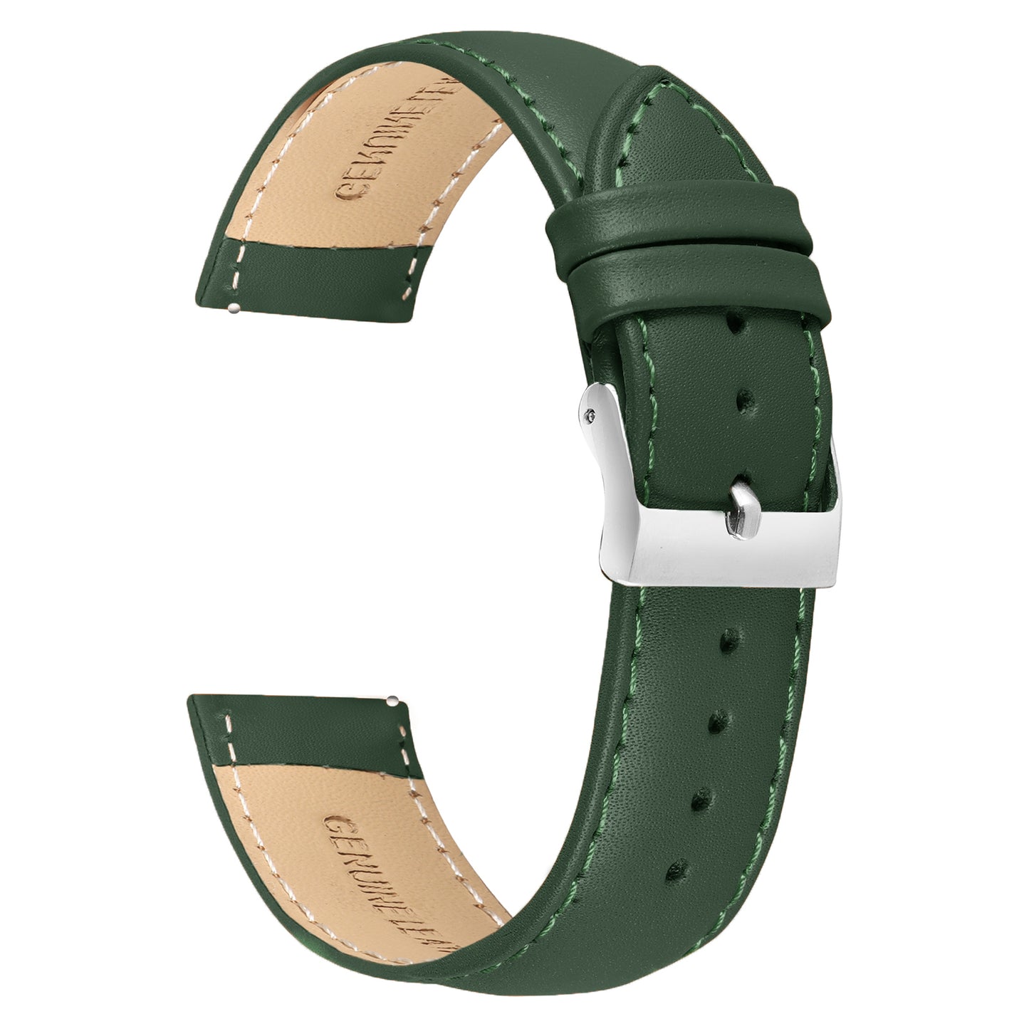 Boshek Green Semi Padded Genuine Leather Watch Strap for Quick Release and Self Changeable FS374-GR-20-S