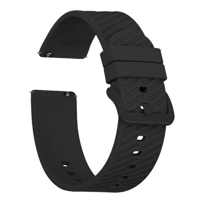 Omax 22 MM Black Color Textured, Ribbed Premium Grade, super flexible and smooth silicon watch strap and band compatible with All smart, digital and analog watches FSS06-BK-22-BK