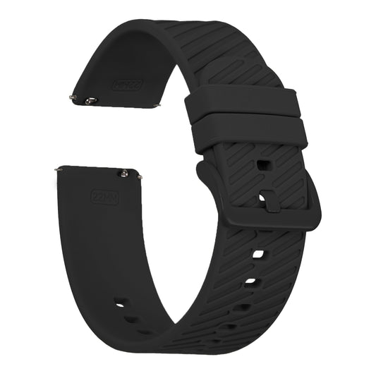 Omax 22 MM Black Color Textured, Ribbed Premium Grade, super flexible and smooth silicon watch strap and band compatible with All smart, digital and analog watches FSS06-BK-22-BK