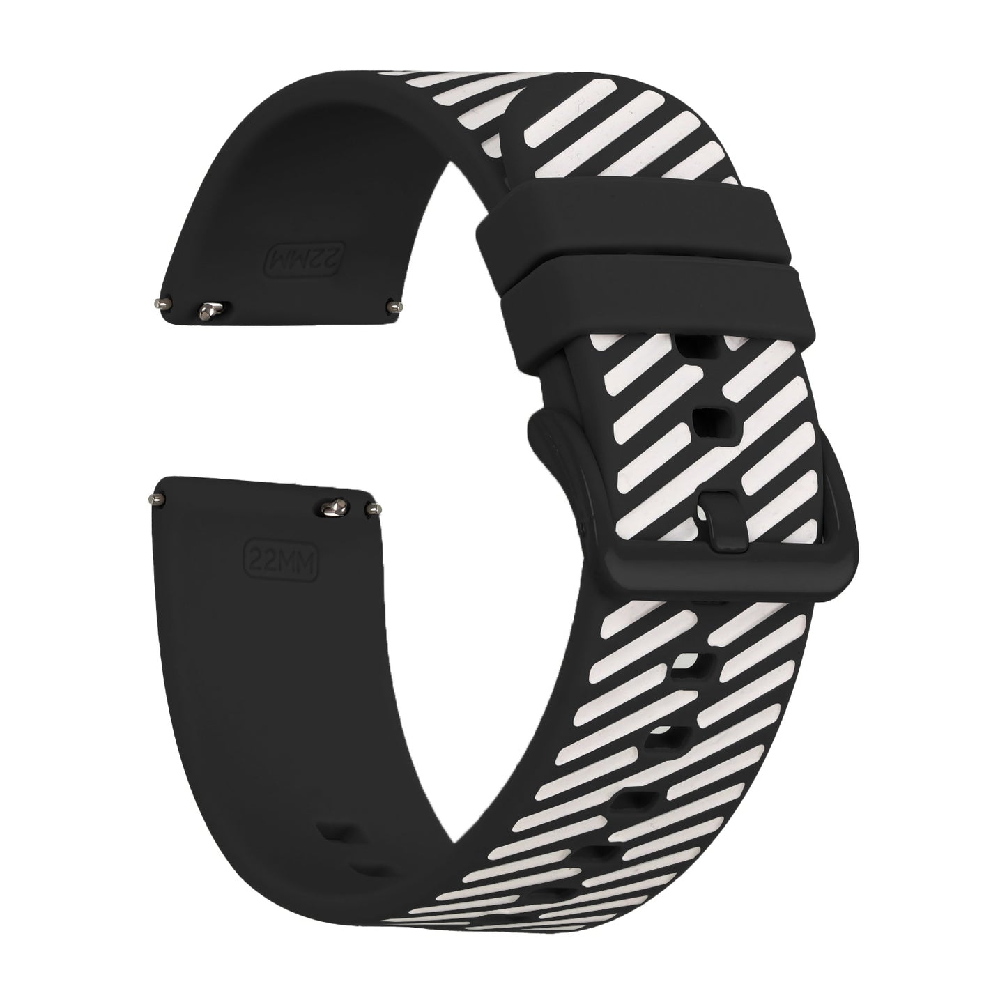 Omax Black White Twill Silicone Smart Watch Replacement Band Universal Strap Compatible with All Brands Watch FSS07-BW-22-B