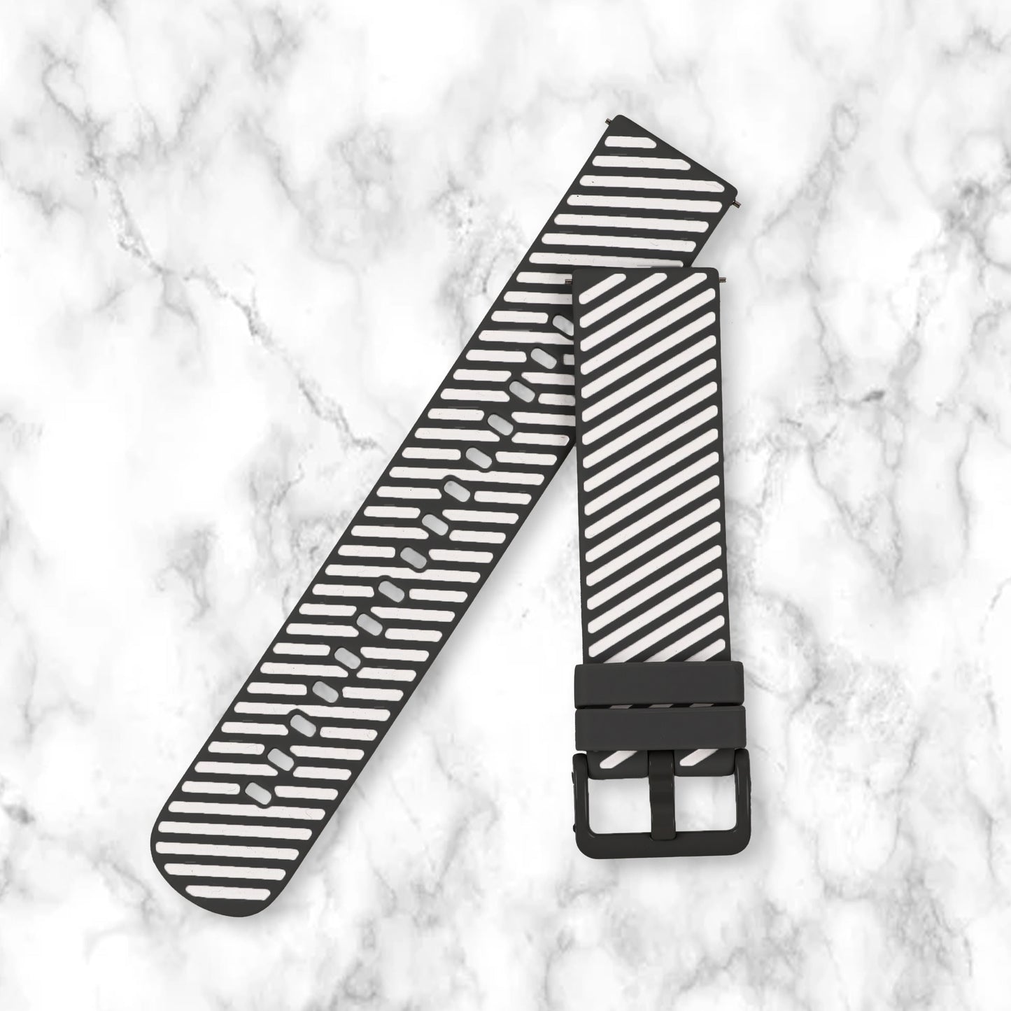 Omax Black White Twill Silicone Smart Watch Replacement Band Universal Strap Compatible with All Brands Watch FSS07-BW-22-B