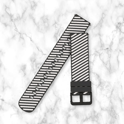Omax Black White Twill Silicone Smart Watch Replacement Band Universal Strap Compatible with All Brands Watch FSS07-BW-22-B