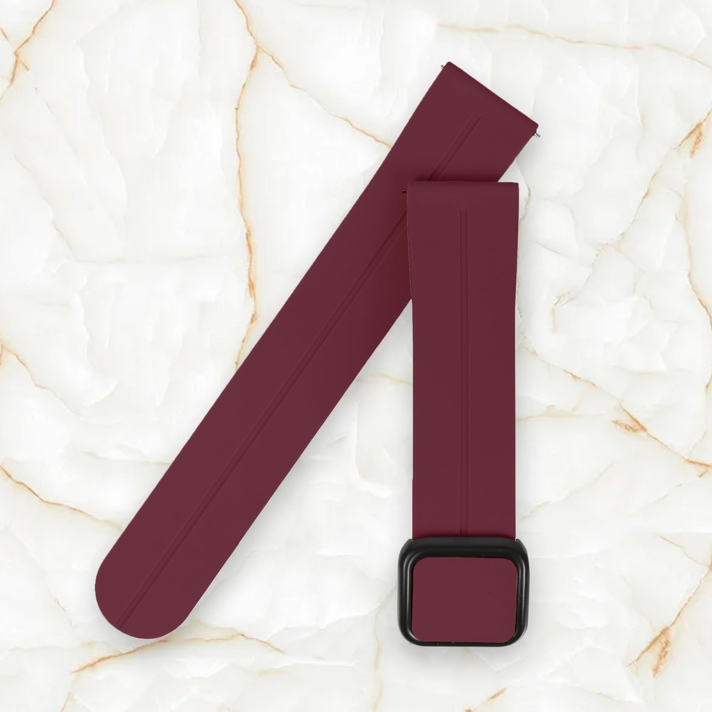 Omax 22 MM Maroon Magnetic Folding Clasp Silicone Strap Smart Watch Replacement Band Universal Strap Compatible with All Brands Watch FSS10-MN-22-BK