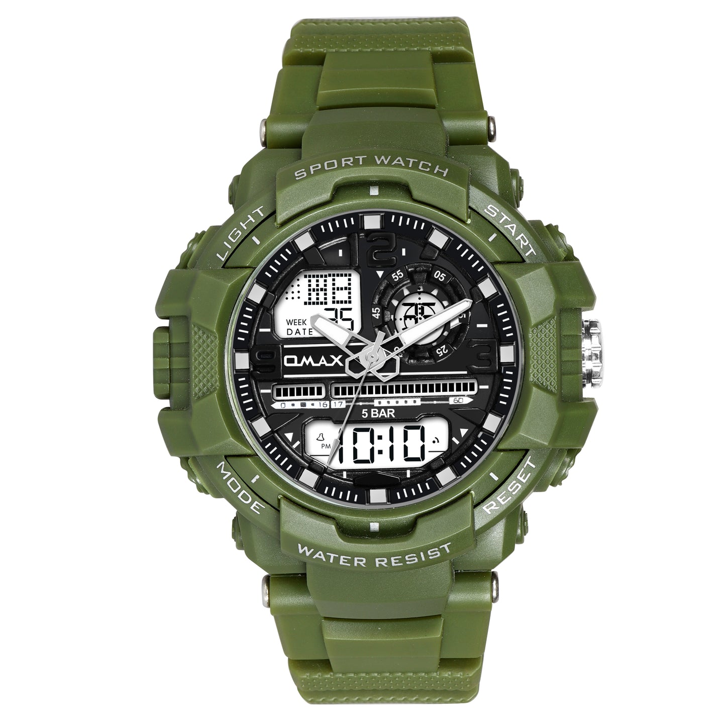 OMAX Analogue and Digital with Black Digital display , Green Resin Fiber Case Strap Watch for Men and Women-DS91920P