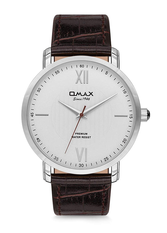 Omax White Dial Silver Case and Index with Brown Leather Watch for Men - GU03P65I