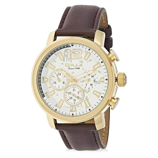 Omax Chronograph Display Quartz Multifunction Dial Genuine Leather Strap Casual Watch GX15G35I