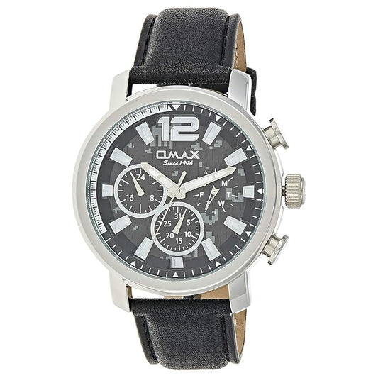 Omax Chronograph Display Quartz Multifunction Dial Genuine Leather Strap Casual Watch GX15P22I