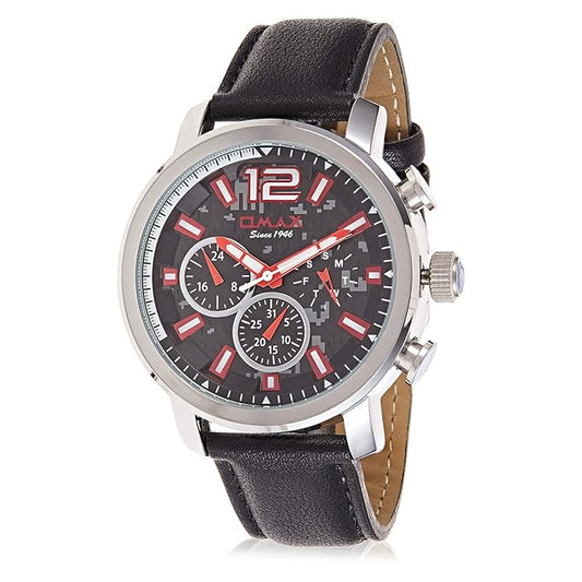 Omax Chronograph Display Quartz Multifunction Dial Genuine Leather Strap Casual Watch GX15P22R