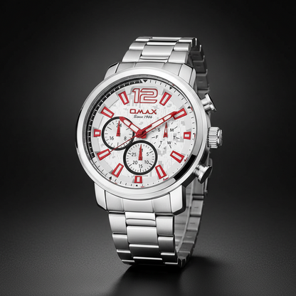 Omax Men's White Dial Red Index Multifunction Watch - GX16P36R