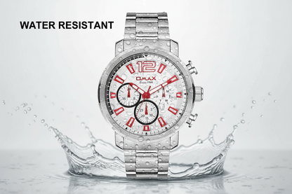 Omax Men's White Dial Red Index Multifunction Watch - GX16P36R