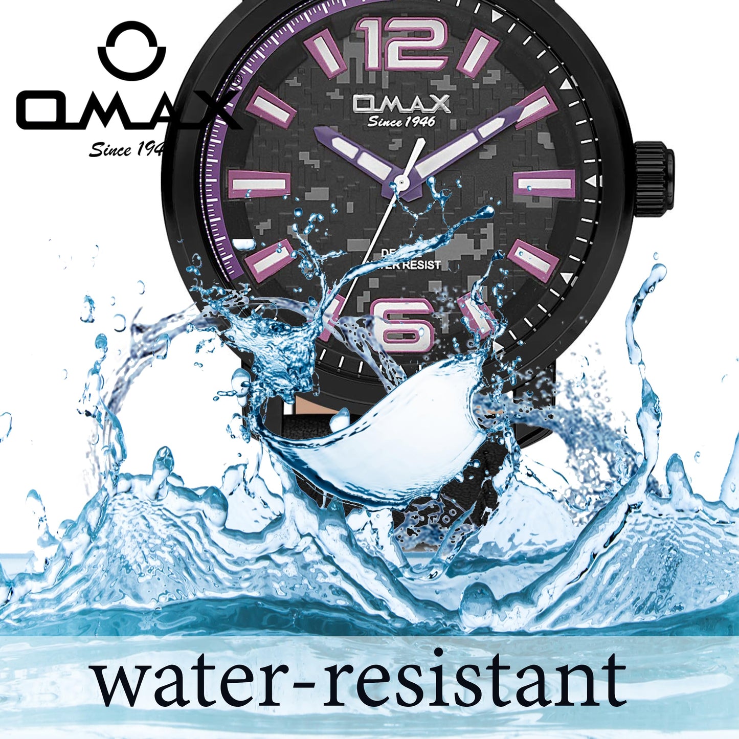 Omax Black Analog Dial Purple Index With Black Genuine Leather Strap Watch for Men GX18M22U