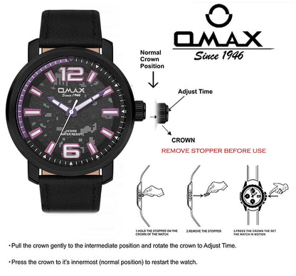Omax Black Analog Dial Purple Index With Black Genuine Leather Strap Watch for Men GX18M22U