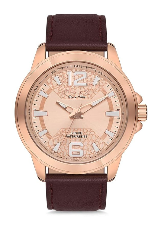 OMAX Analog Rose Gold Dial Brown Genuine Leather Strap With White Index mens Watch- GX23R85I