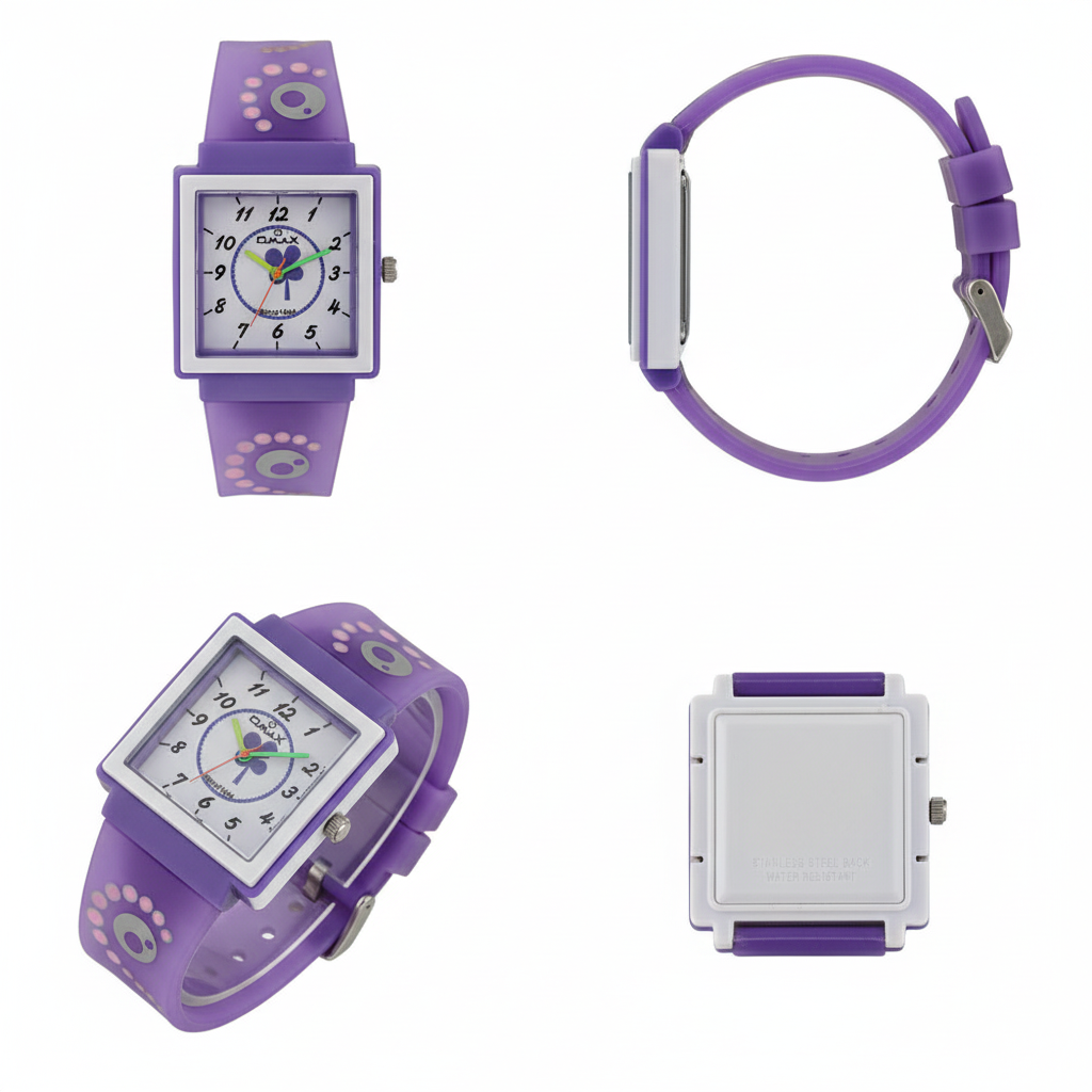Omax Kids Analog Square Dial Watch White & Purple - KD130