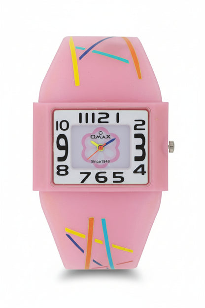 Omax Kids Analog Square Dial Watch White & Pink - KD148