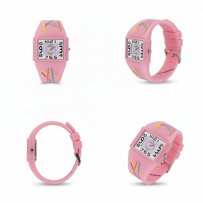 Omax Kids Analog Square Dial Watch White & Pink - KD148