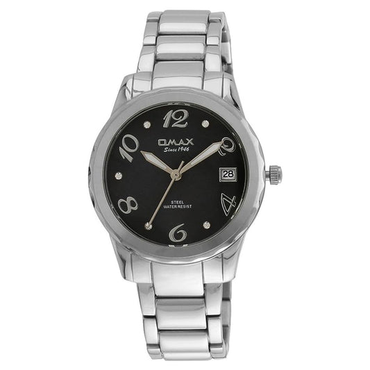 OMAX Women's Black Dial Silver Stainless Steel Strap Watch - Elegant and Timeless-LS185