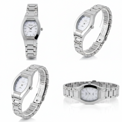 Omax Women's White Oval Dial Silver Stainless Steel Bracelet Watch – Analog, Quartz | LS198