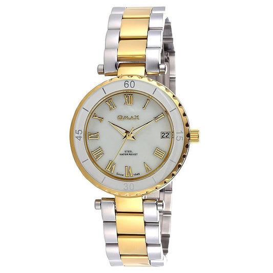 Omax White Dial Gold and Silver Two Tone Stainless Steel Bracelet Style Strap watch for Women-LS250