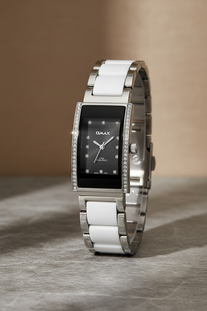 Omax Women's Black Rectangle Dial Silver Stainless Steel Watch – Analog, Quartz | LS271