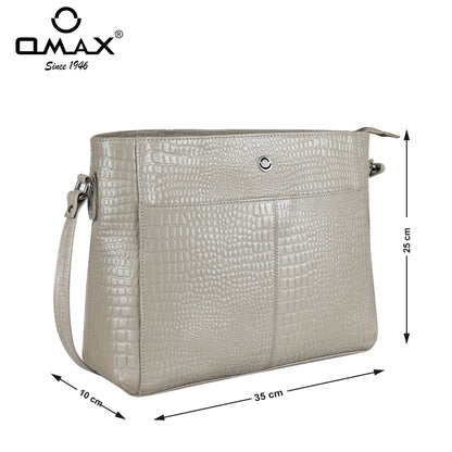 Omax Beige Genuine Leather Croco Stylish Shoulder, Laptop Handbag for Women LTHRL3