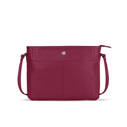 Omax Maroon Genuine Leather Croco Stylish Shoulder, Laptop Handbag for Women LTHRL3