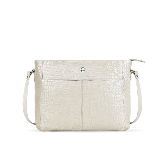 Omax White Genuine Leather Croco Stylish Shoulder, Laptop Handbag for Women LTHRL3