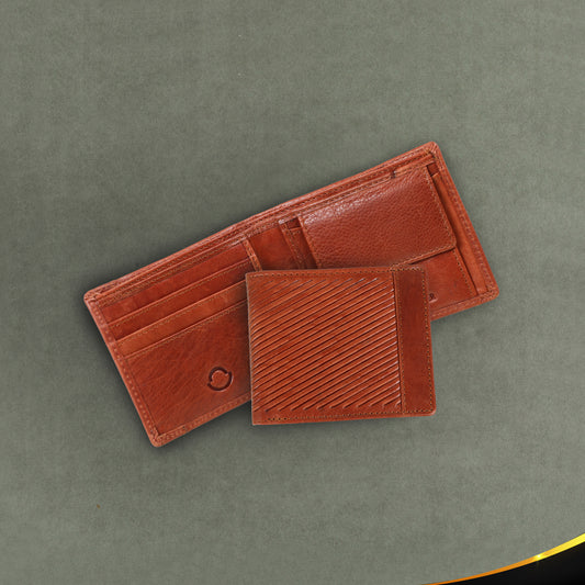 BOSHEK Tan Twill Pattern Genuine Leather Wallet BW255A