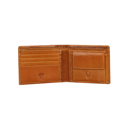 OMAX Tan Genuine Leather Mens Wallet with Free Rakhi for Brother RBFW246