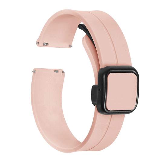 Omax 22 MM Pink Magnetic Folding Clasp Silicone Strap Smart Watch Replacement Band Universal Strap Compatible with All Brands Watch FSS10-PK-22-BK