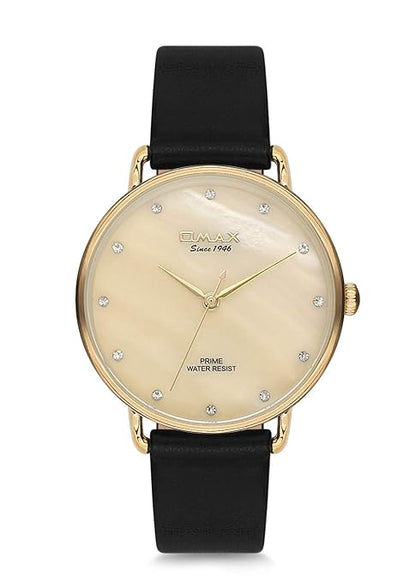Omax Analog Gold Dial Black Leather Strap  Women Watch - PM001G12I