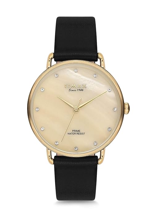 Omax Analog Gold Dial Black Leather Strap  Women Watch - PM001G12I