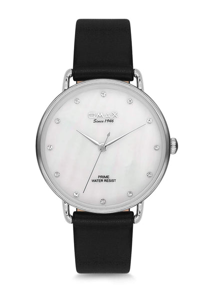 Omax Analog Silver Round Dial  Black Leather Strap Women  Watch - PM001P62I
