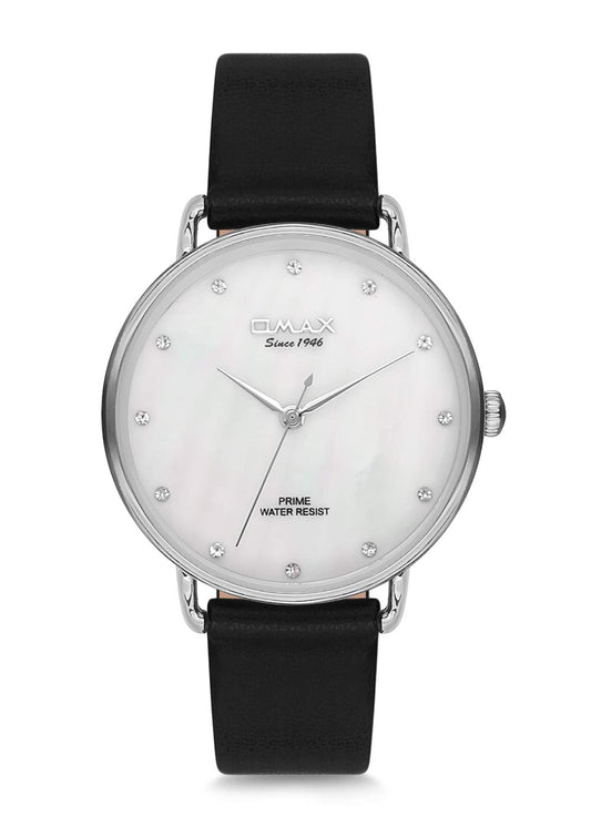 Omax Analog Silver Round Dial  Black Leather Strap Women  Watch - PM001P62I